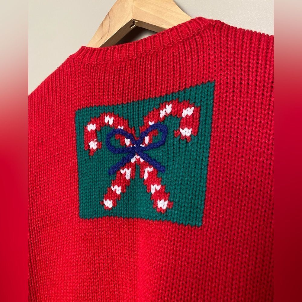 KAREN SCOTT vintage 90s knit Christmas cardigan holiday sweater cute granny L - Picture 6 of 16
